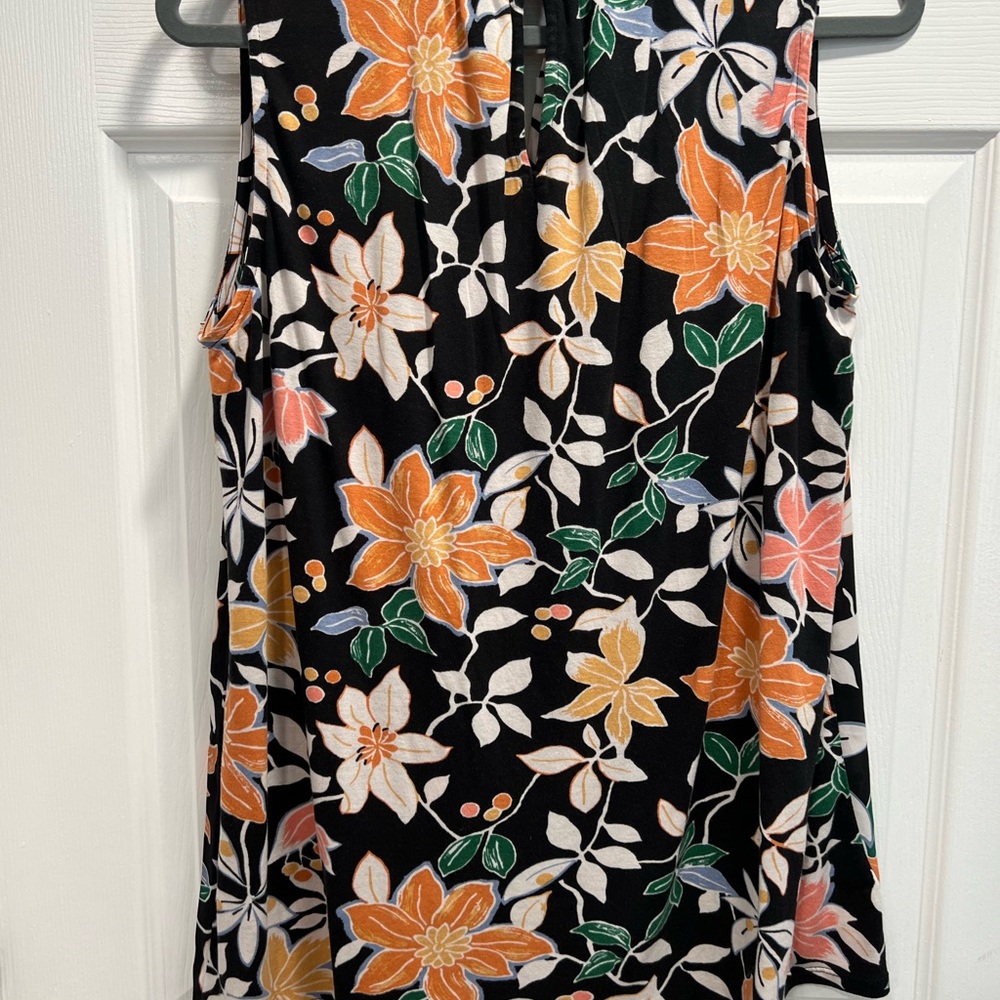 Loft Floral Sleeveless Top - Black, Orange, Green L